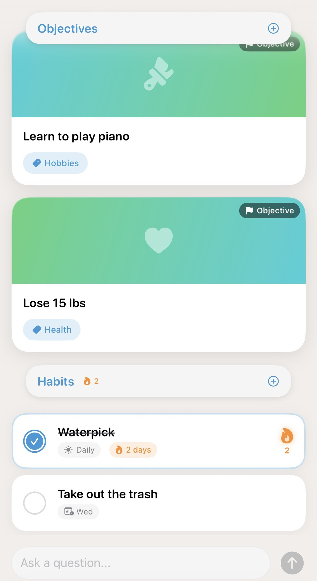 Goals AI Habits and Objectives on iPhone